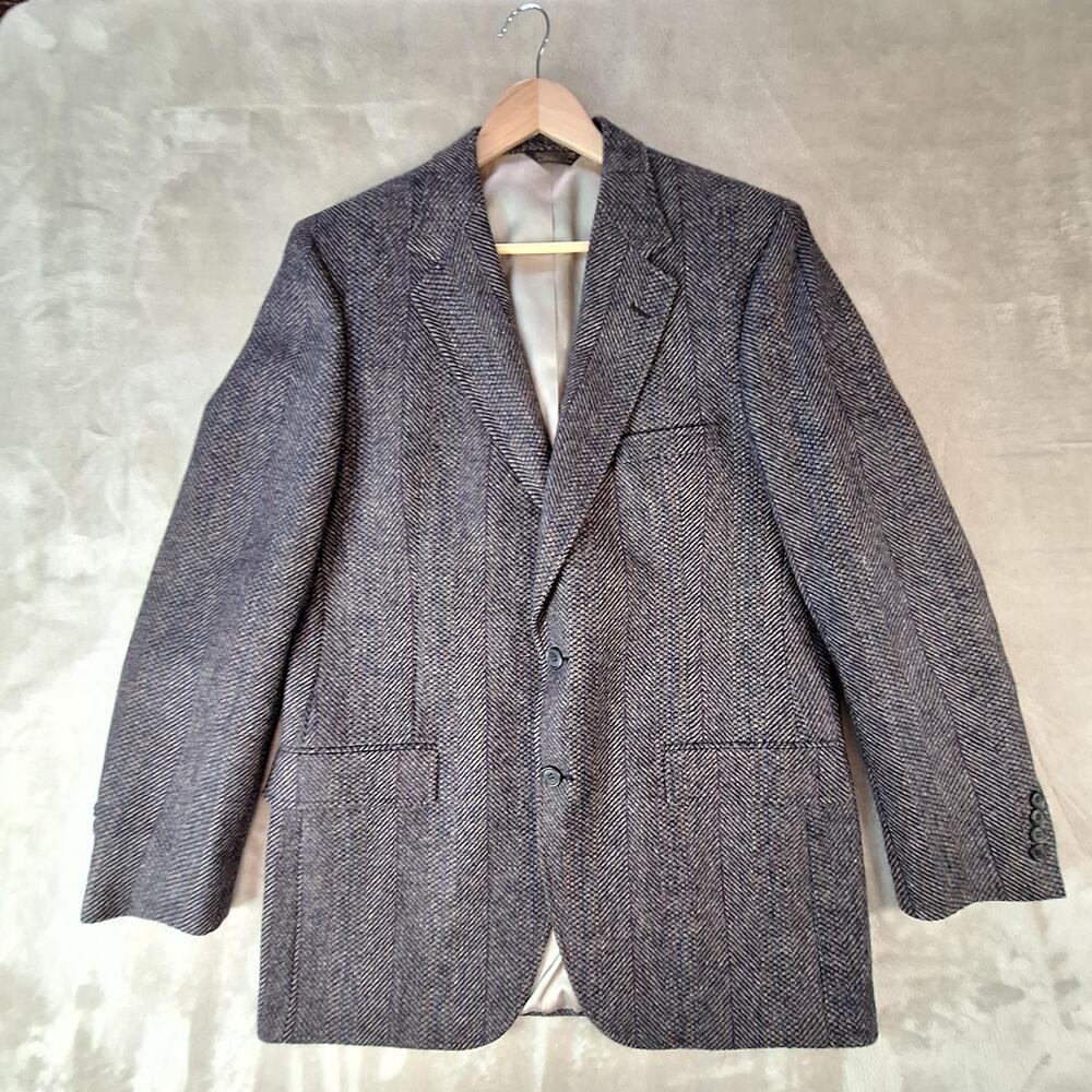 Vintage Barrister For Wallachs Sport Coat Mens 44 Wool Herringbone 2 Btn USA